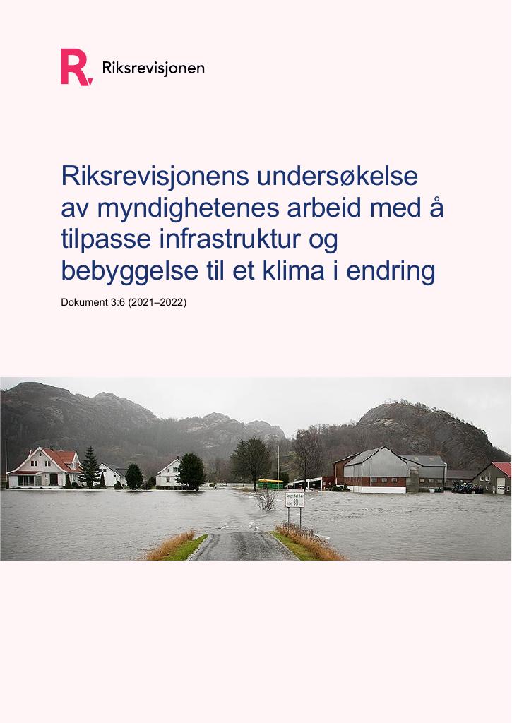 Forsiden av dokumentet Myndighetenes arbeid med å tilpasse infrastruktur og bebyggelse til et klima i endring