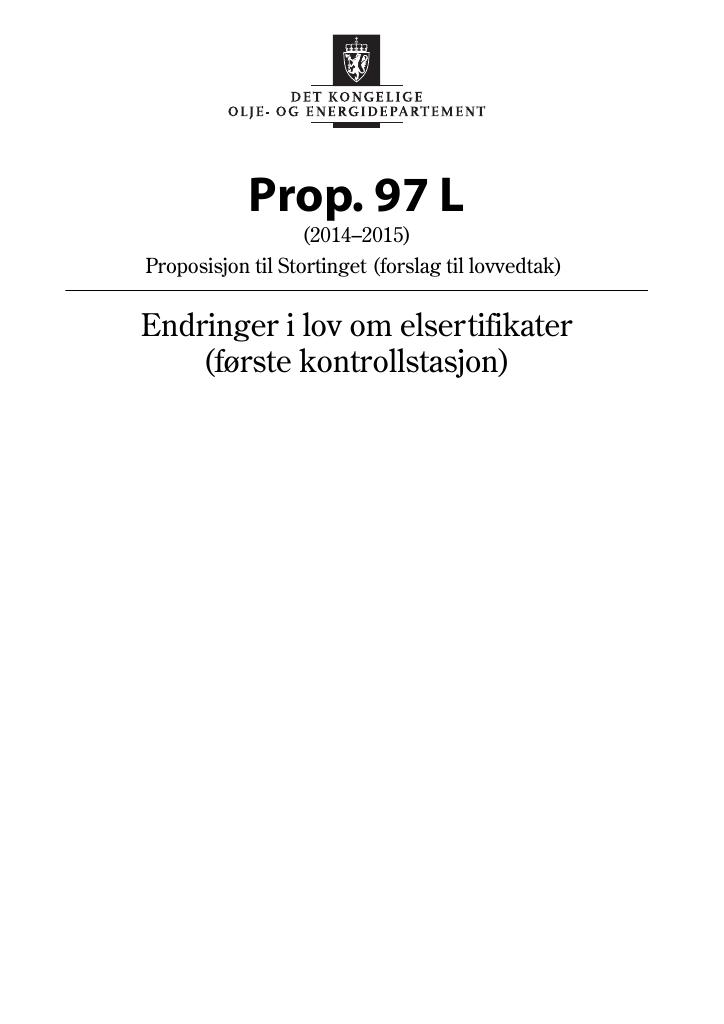 Forsiden av dokumentet Prop. 97 L (2014-2015)