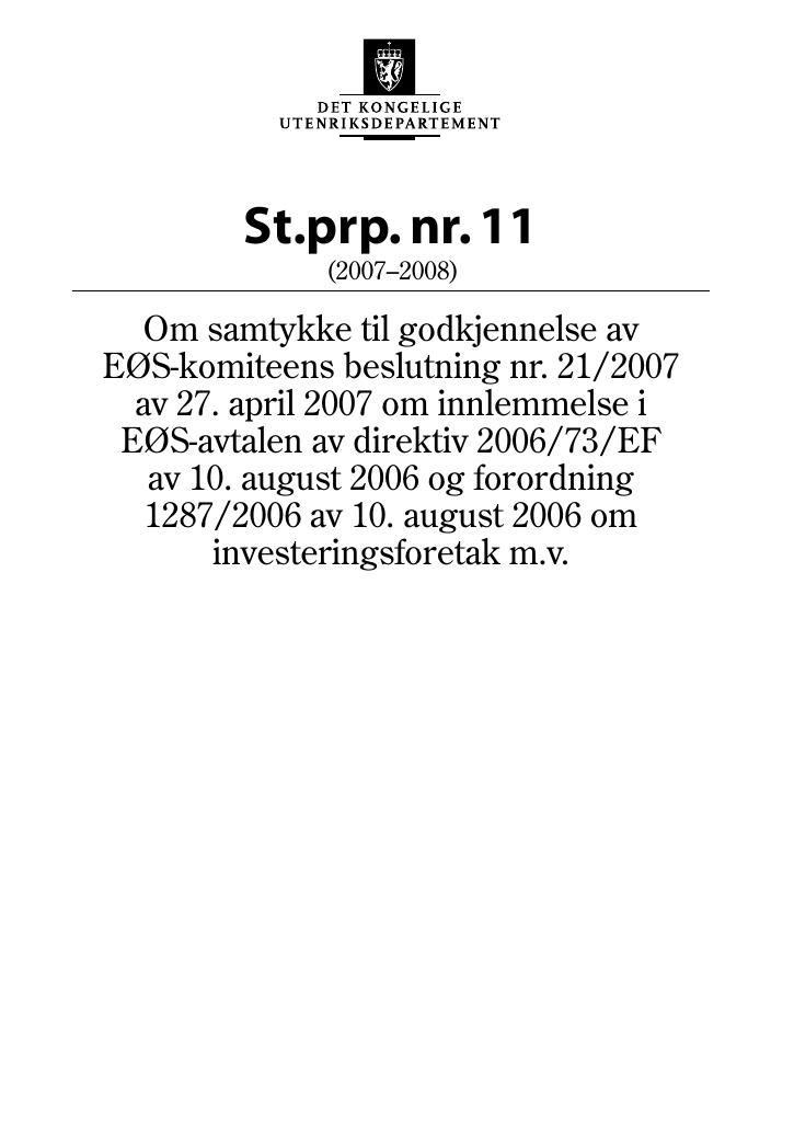 Forsiden av dokumentet St.prp. nr. 11 (2007-2008)