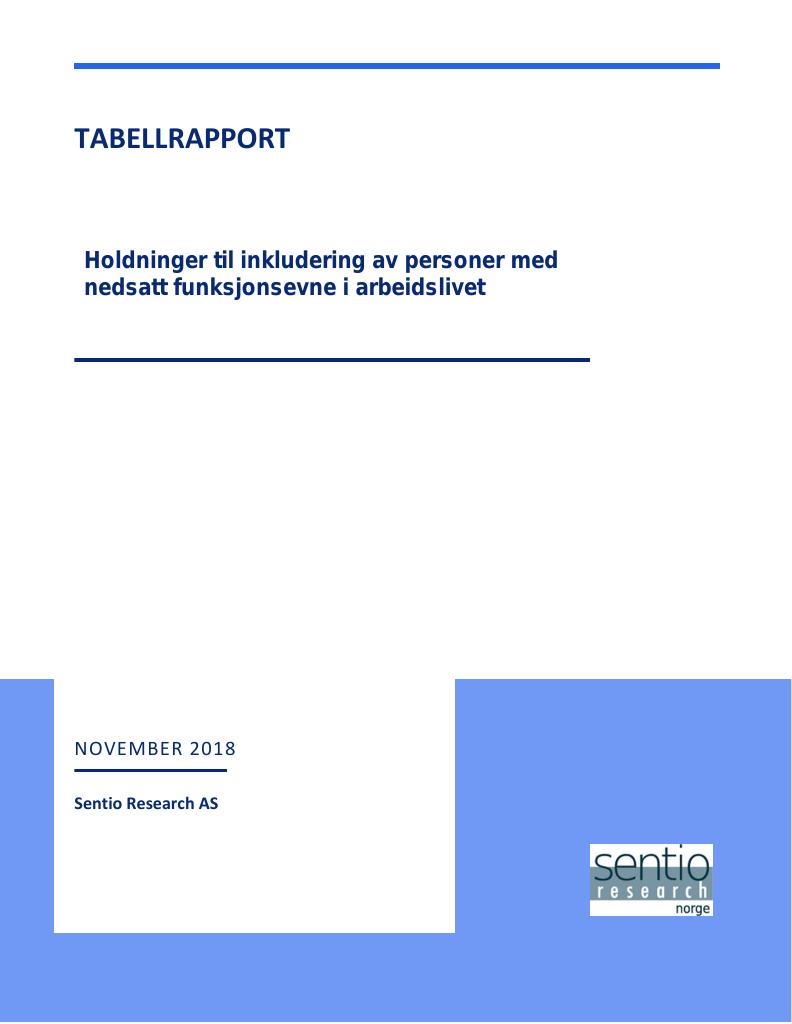 Forsiden av dokumentet Holdninger til inkludering av personer med nedsatt funksjonsevne i arbeidslivet. 