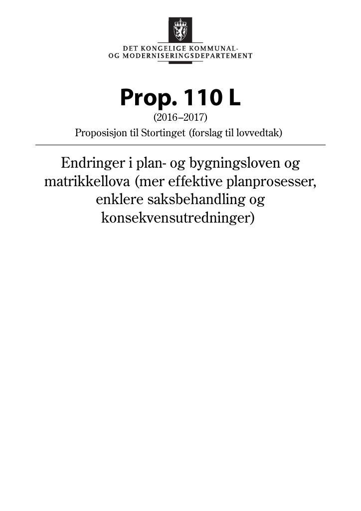 Forsiden av dokumentet Prop. 110 L (2016–2017)