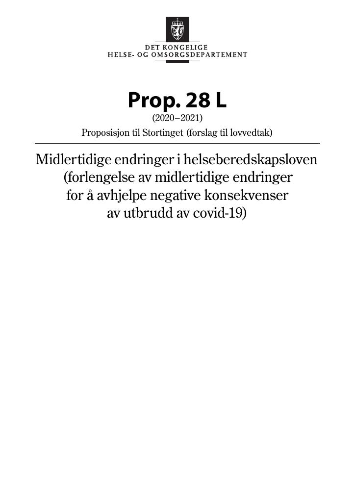 Forsiden av dokumentet Prop. 28 L (2020–2021)