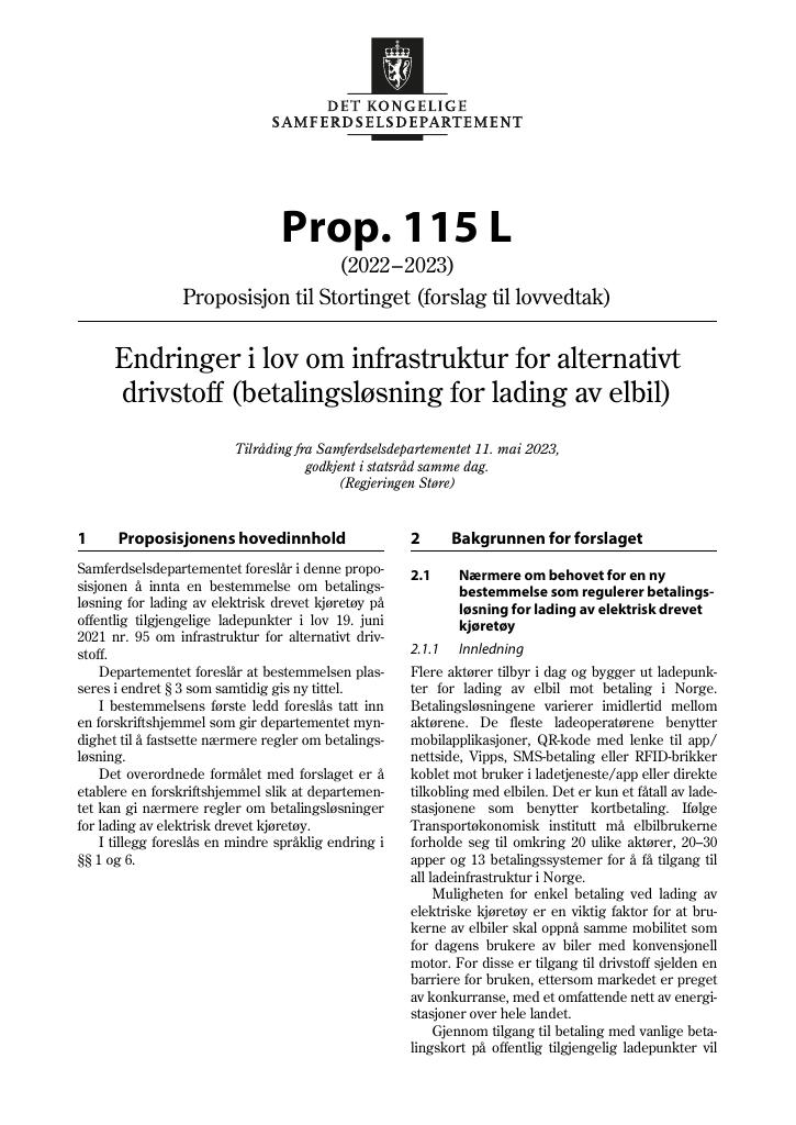 Forsiden av dokumentet Prop. 115 L (2022–2023)