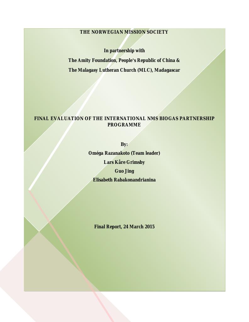 Forsiden av dokumentet Final Evaluation of the International NMS Biogas Partnership Programme