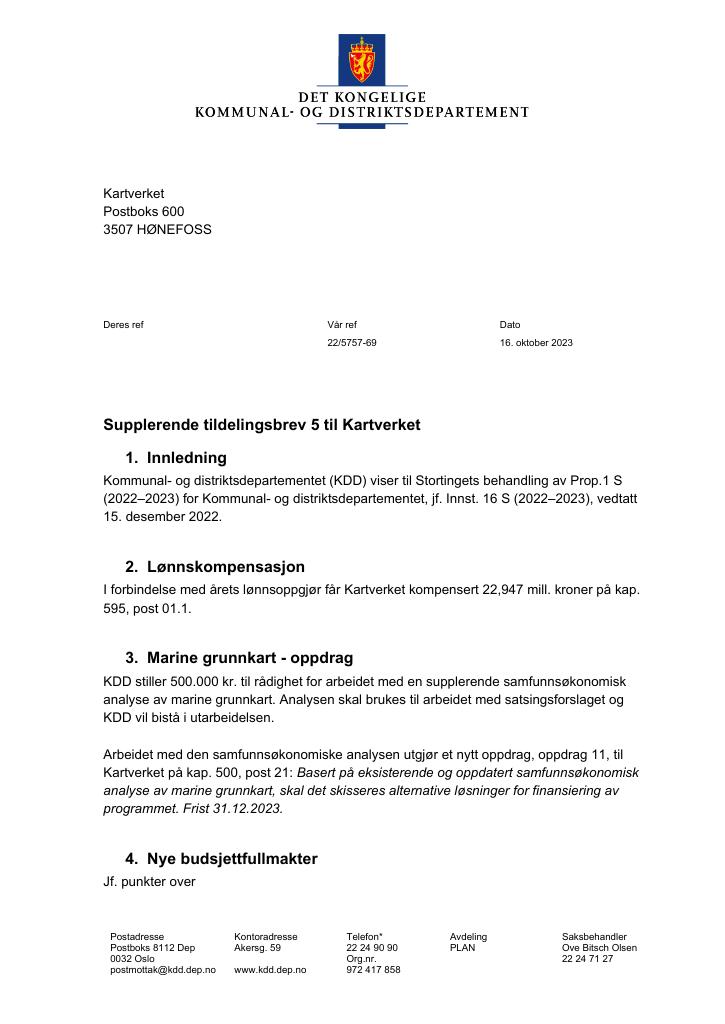 Forsiden av dokumentet tilleggsbrev nr5(pdf) 2023