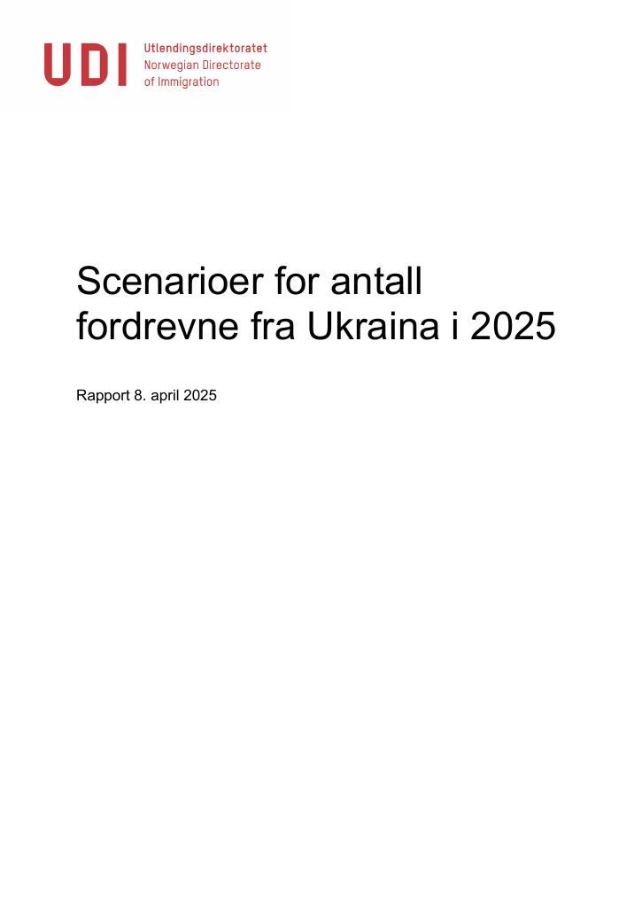 Forsiden av dokumentet Scenarioer for antall fordrevne fra Ukraina i 2025