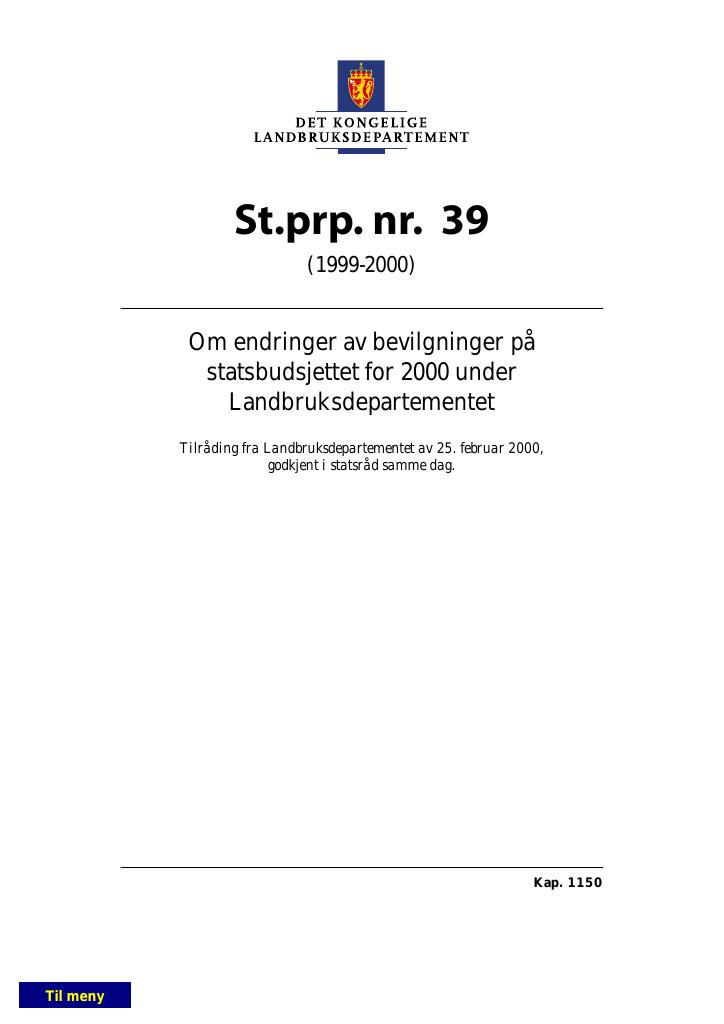 Forsiden av dokumentet St.prp. nr. 39 (1999-2000)