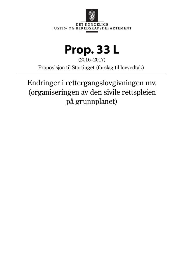 Forsiden av dokumentet Prop. 33 L (2016–2017)