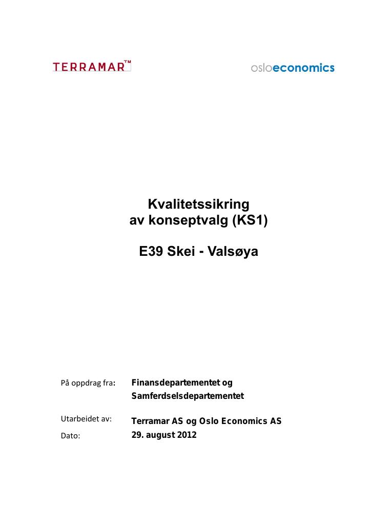 Forsiden av dokumentet Kvalitetssikring (KS1): E39 Skei - Valsøya