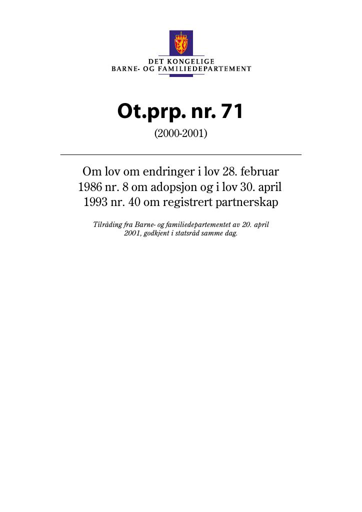 Forsiden av dokumentet Ot.prp. nr. 71 (2000-2001)