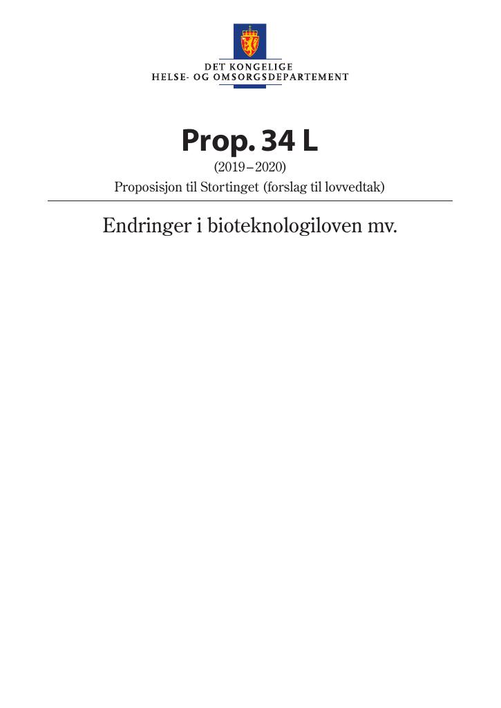 Forsiden av dokumentet Prop. 34 L (2019–2020)
