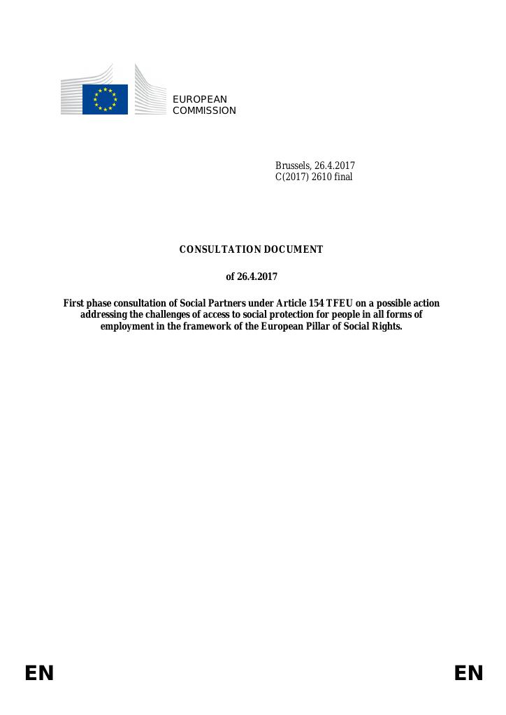 Forsiden av dokumentet CONSULTATION DOCUMENT of 26.4.2017