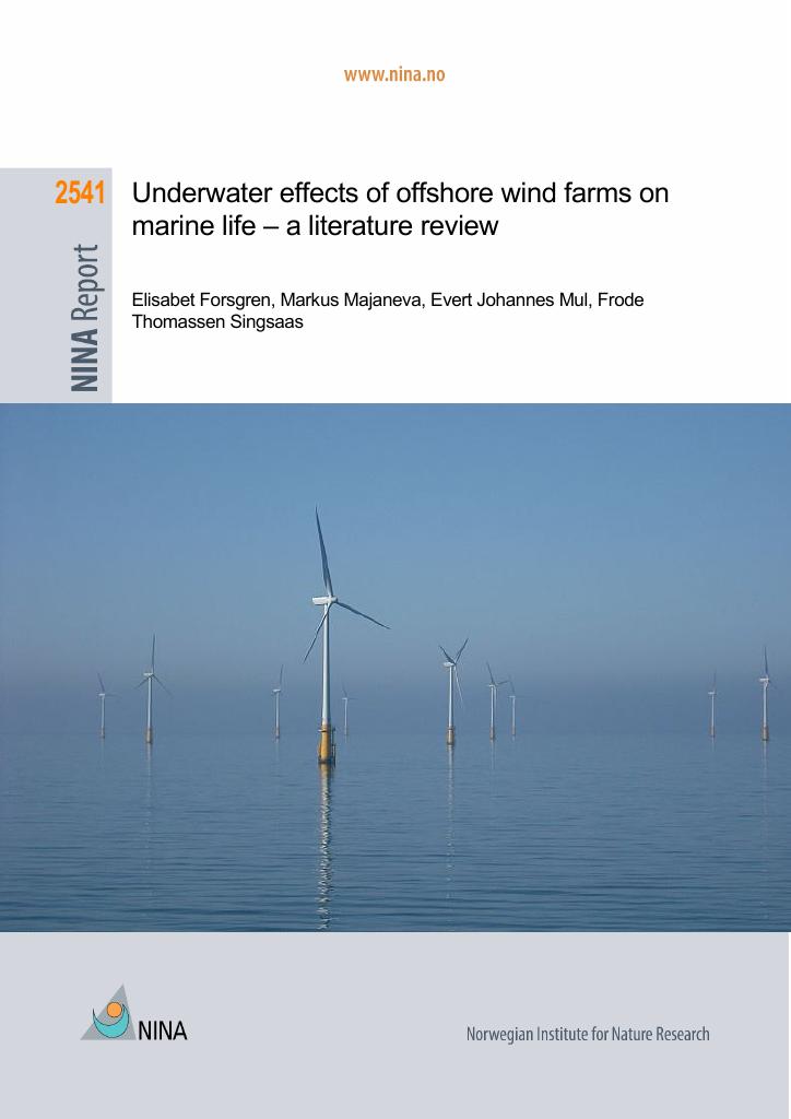 Forsiden av dokumentet Underwater effects of offshore wind farms on marine life – a literature review
