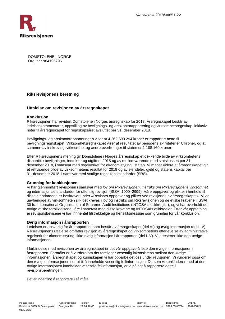 Forsiden av dokumentet Revisjonsberetning (PDF)