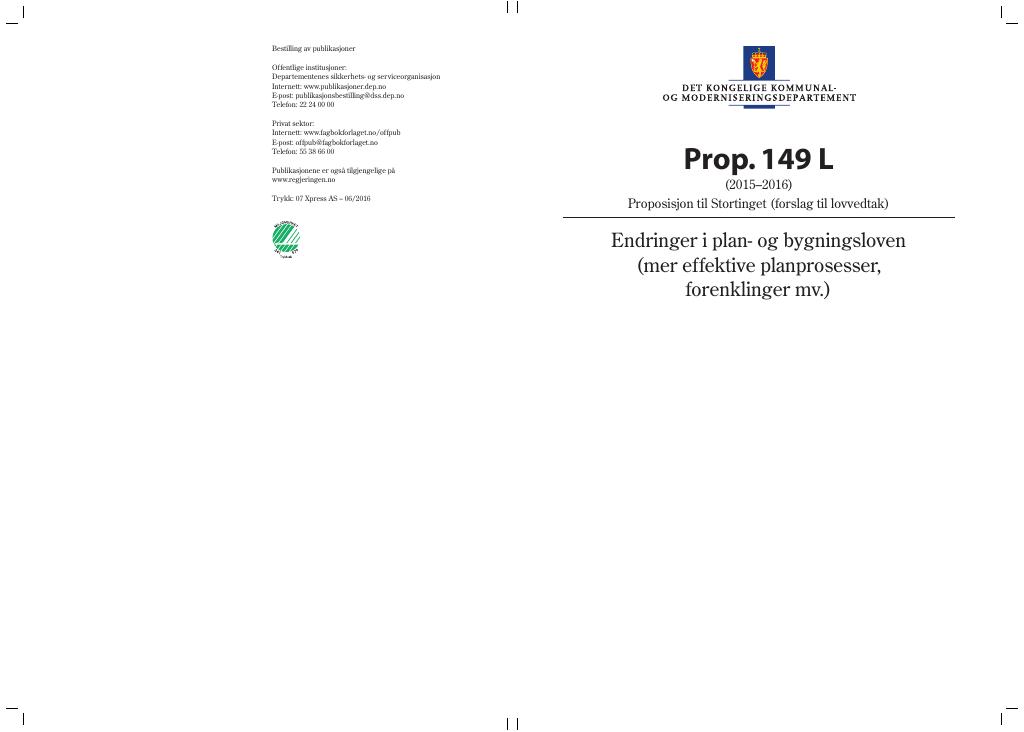 Forsiden av dokumentet Prop. 149 L (2015–2016)