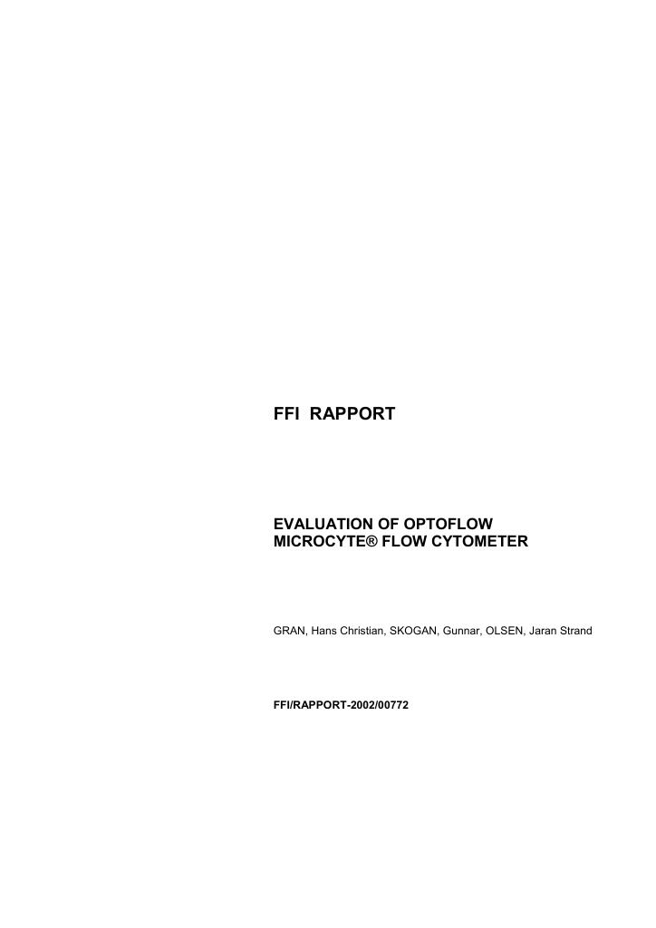 Forsiden av dokumentet Evaluation of Optoflow Microcyte(Registry trademark) flow cytometer