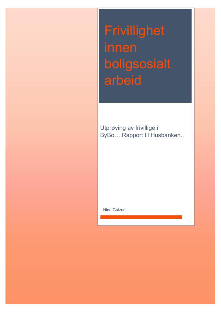 Forsiden av dokumentet Frivillighet innen boligsosialt arbeid