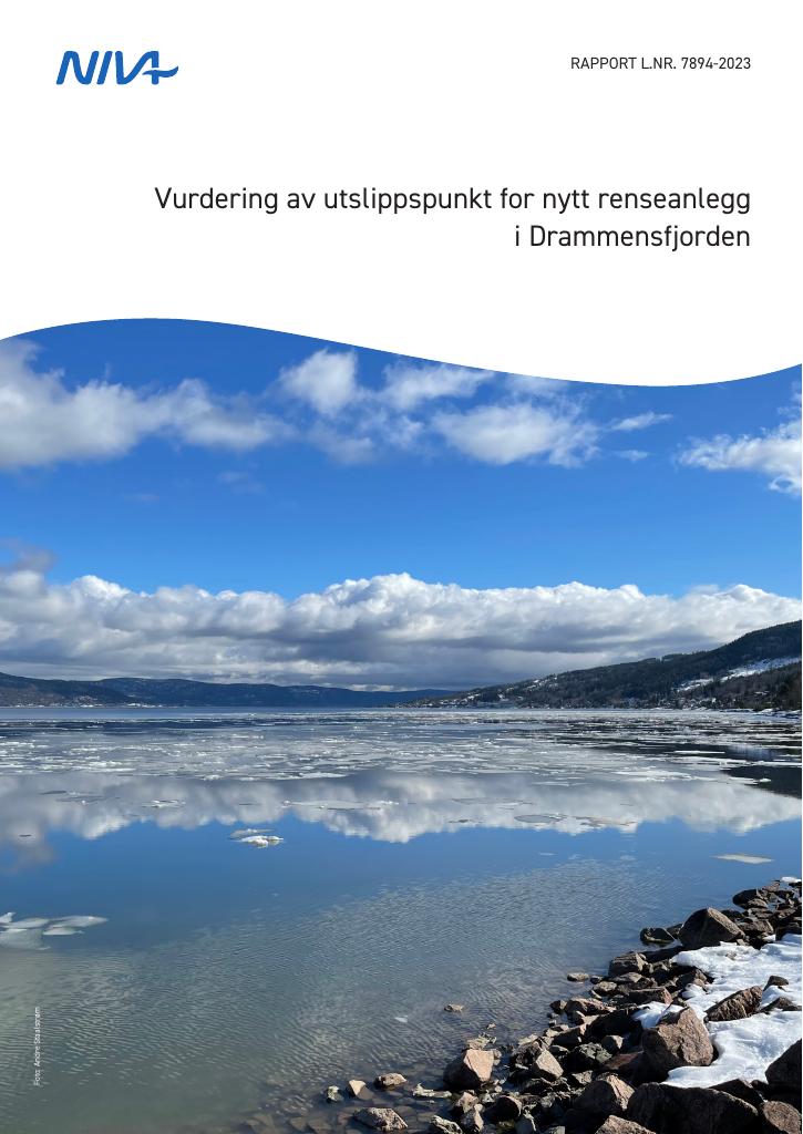 Forsiden av dokumentet Vurdering av utslippspunkt for nytt renseanlegg i Drammensfjorden