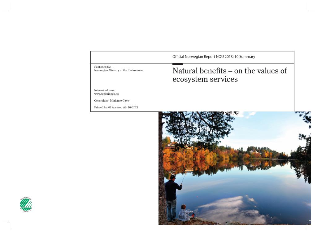 Forsiden av dokumentet NOU 2013: 10 - Natural benefits – on the values of ecosystem services