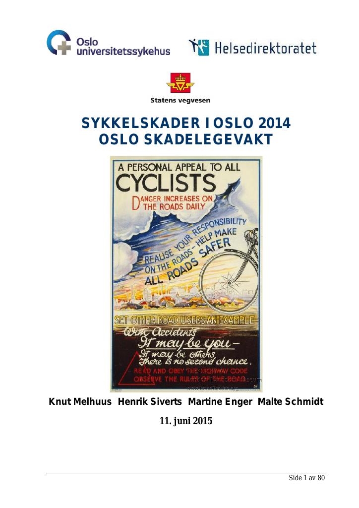 Forsiden av dokumentet Sykkelskader i Oslo 2014