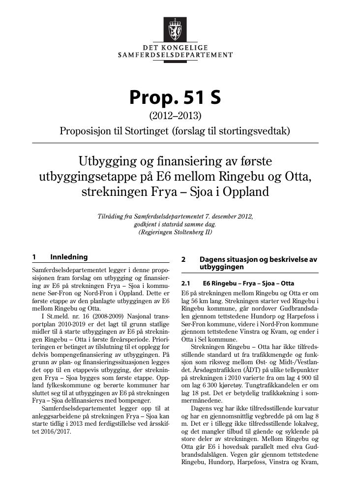 Forsiden av dokumentet Prop. 51 S (2012–2013)