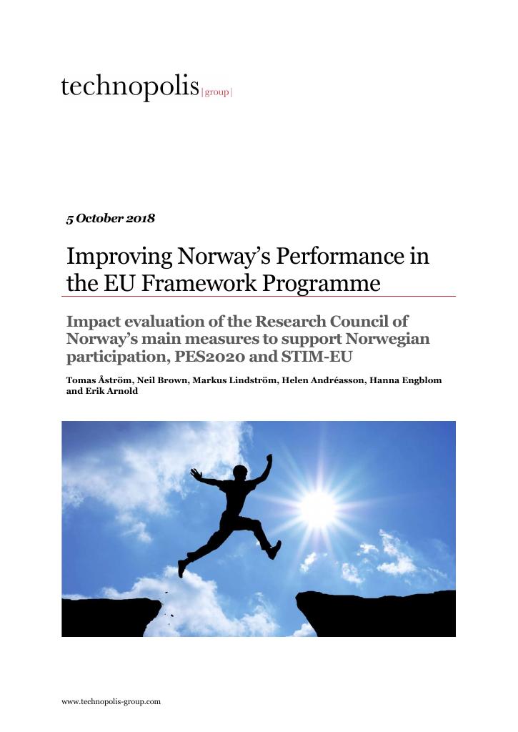 Forsiden av dokumentet Improving Norway's performance in the EU framework programme