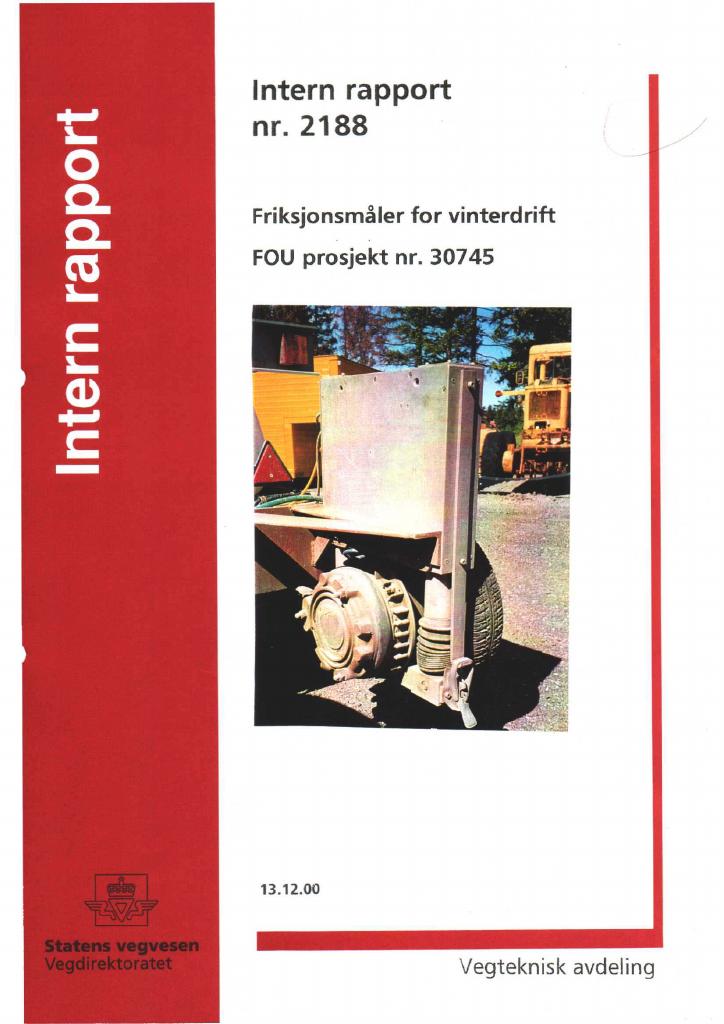 Forsiden av dokumentet Friksjonsmåler for vinterdrift: FOU prosjekt nr. 30745