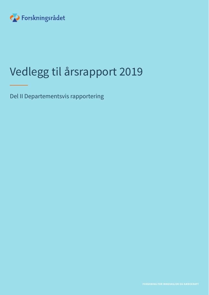 Forsiden av dokumentet Vedlegg til Forskningsrådets årsrapport 2019