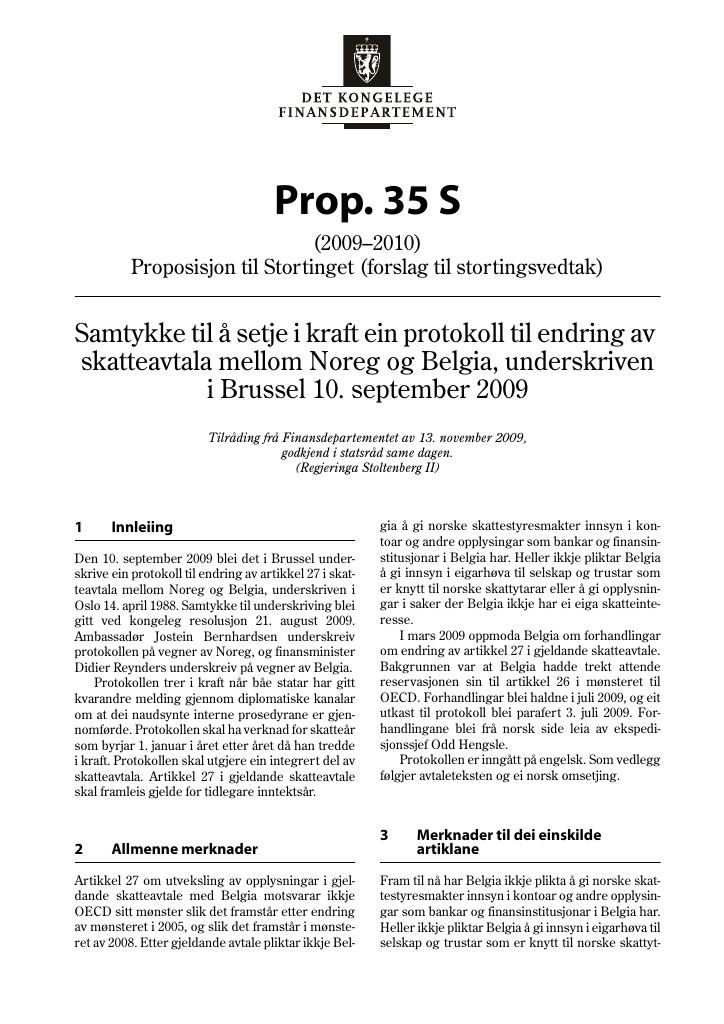 Forsiden av dokumentet Prop. 35 S (2009–2010)