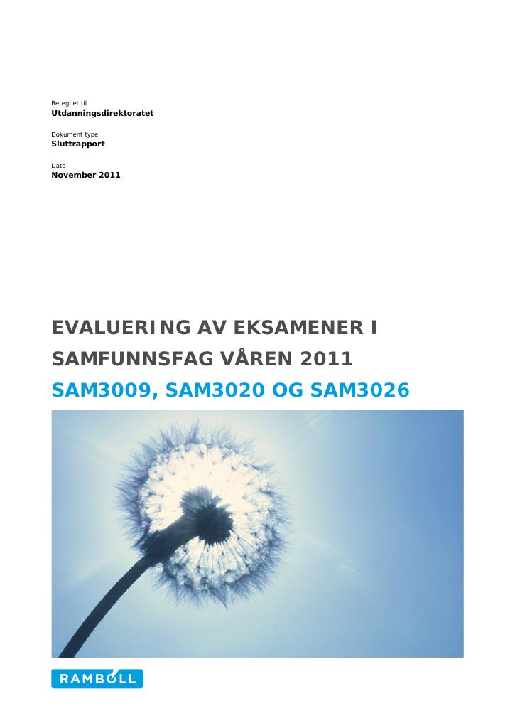 Forsiden av dokumentet Evaluering av eksamener i samfunnsfag