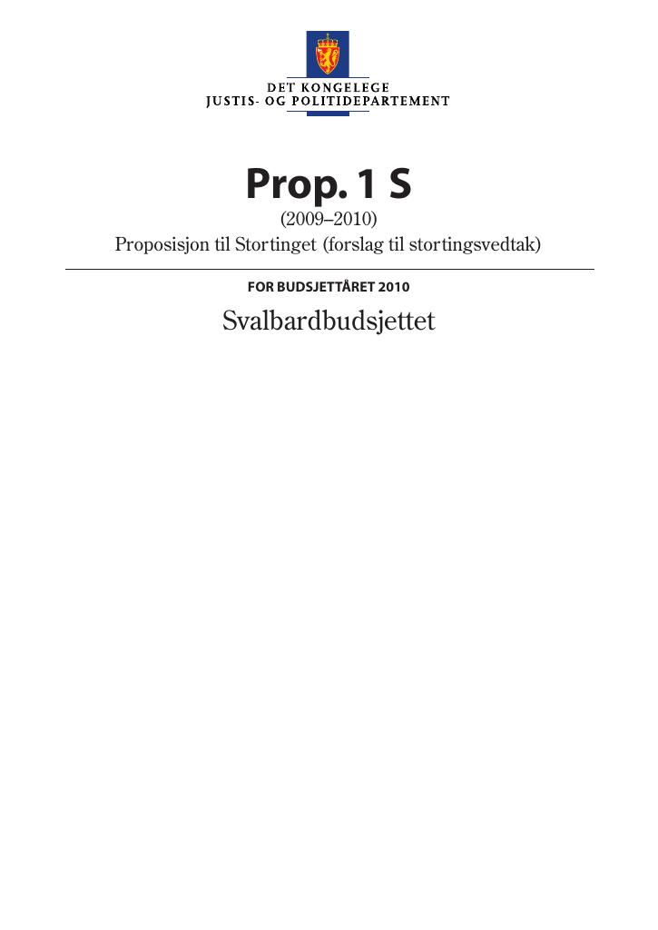 Forsiden av dokumentet Prop. 1 S (2009–2010)