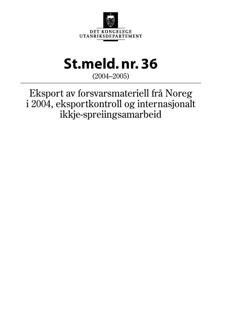 Forsiden av dokumentet St.meld. nr. 36 (2004-2005)