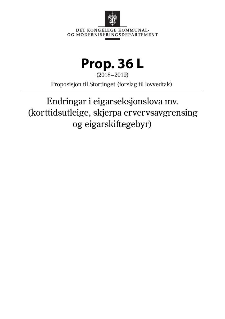 Forsiden av dokumentet Prop. 36 L (2018–2019)