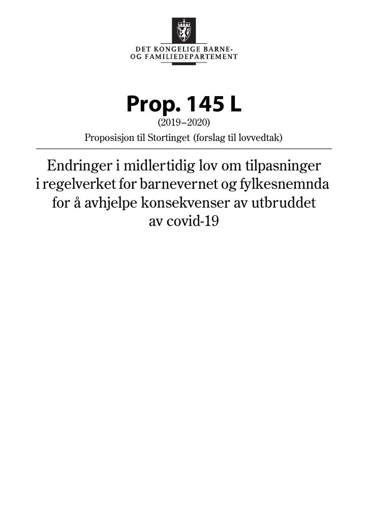 Forsiden av dokumentet Prop. 145 L (2019–2020)