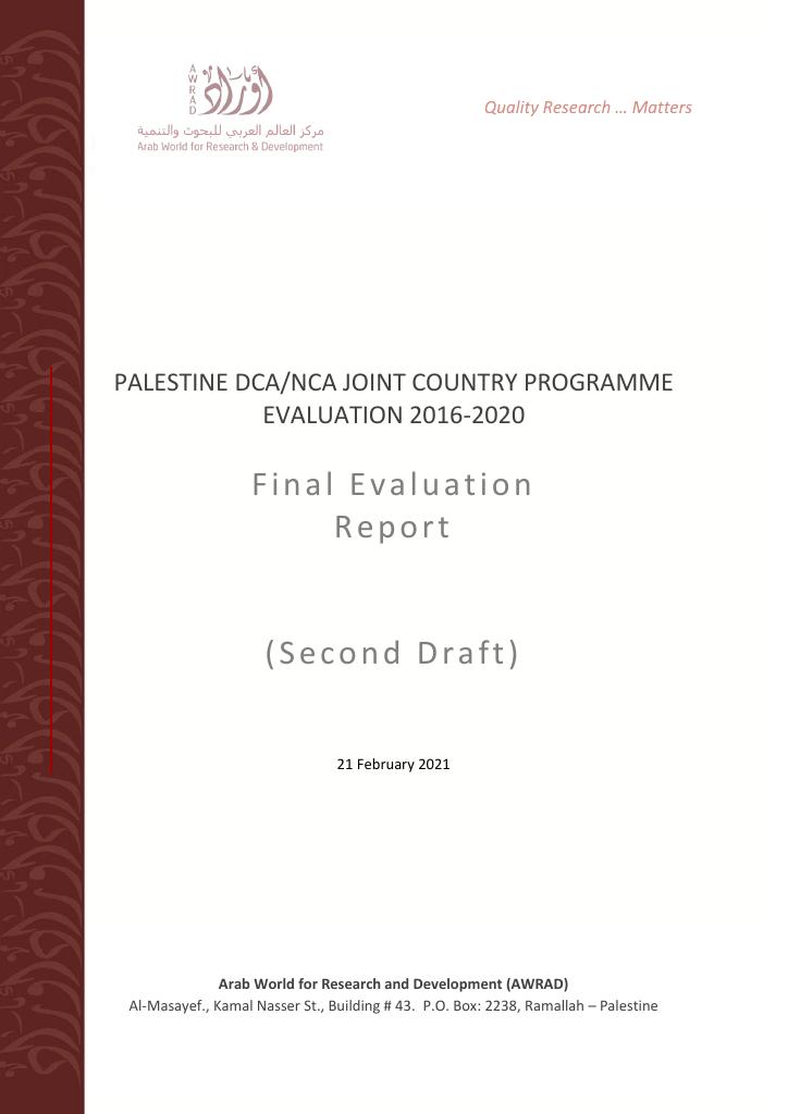 Forsiden av dokumentet Palestine DCA/NCA Joint Country Programme Evaluation 2016-2020