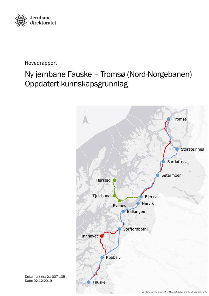 Forsiden av dokumentet Oppdatert kunnskapsgrunnlag om Nord-Norgebanen