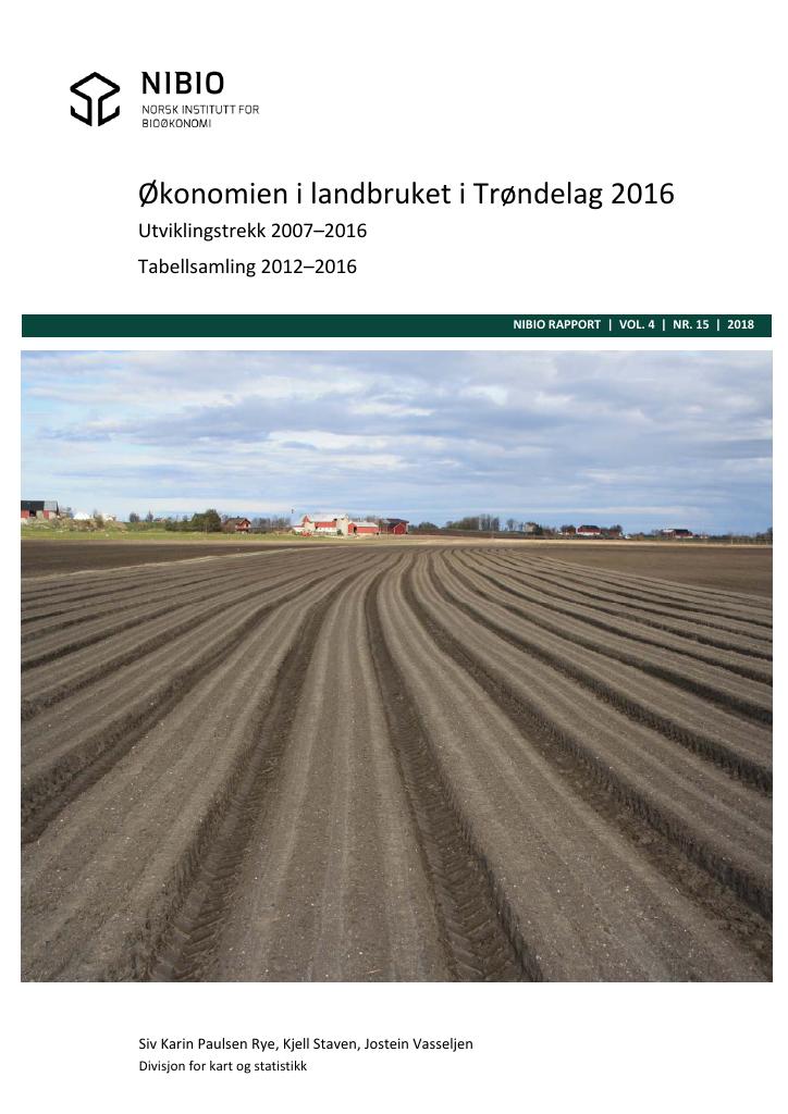 Forsiden av dokumentet Økonomien i landbruket i Trøndelag 2016