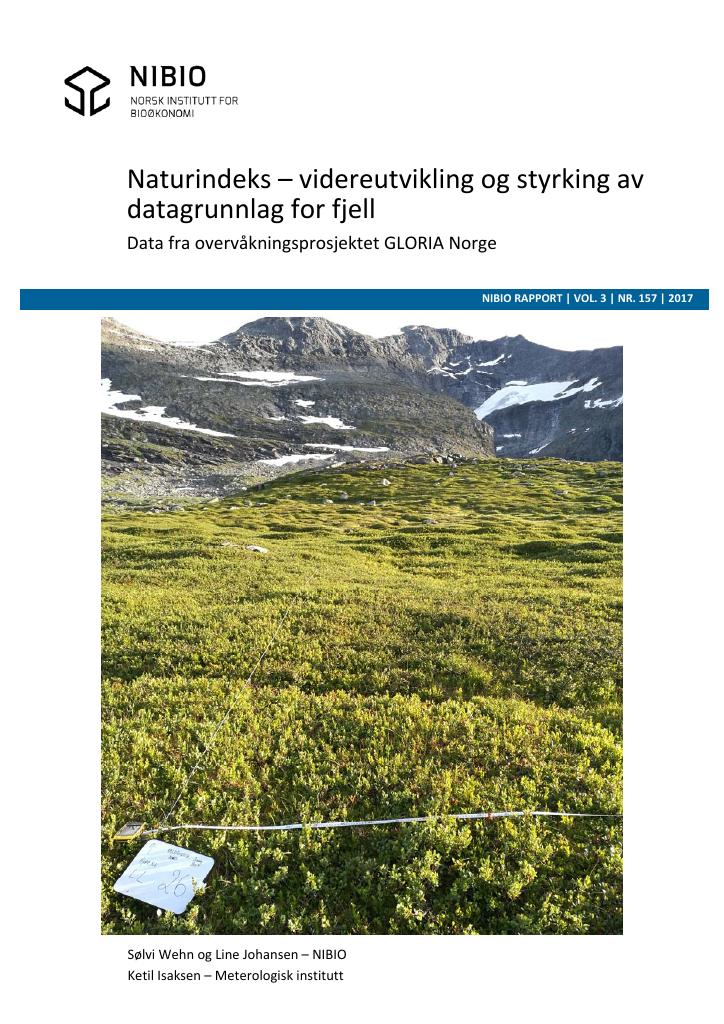 Forsiden av dokumentet Naturindeks – videreutvikling og styrking av datagrunnlag for fjell : data fra overvåkningsprosjektet GLORIA NORGE