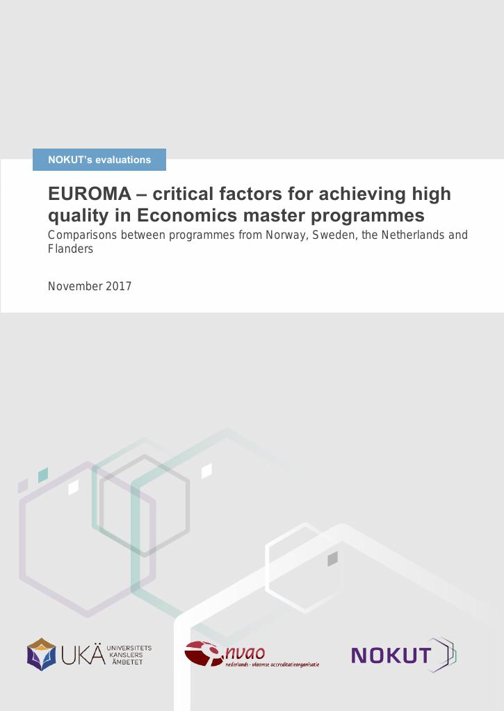 Forsiden av dokumentet EUROMA – critical factors for achieving high quality in Economics master programmes