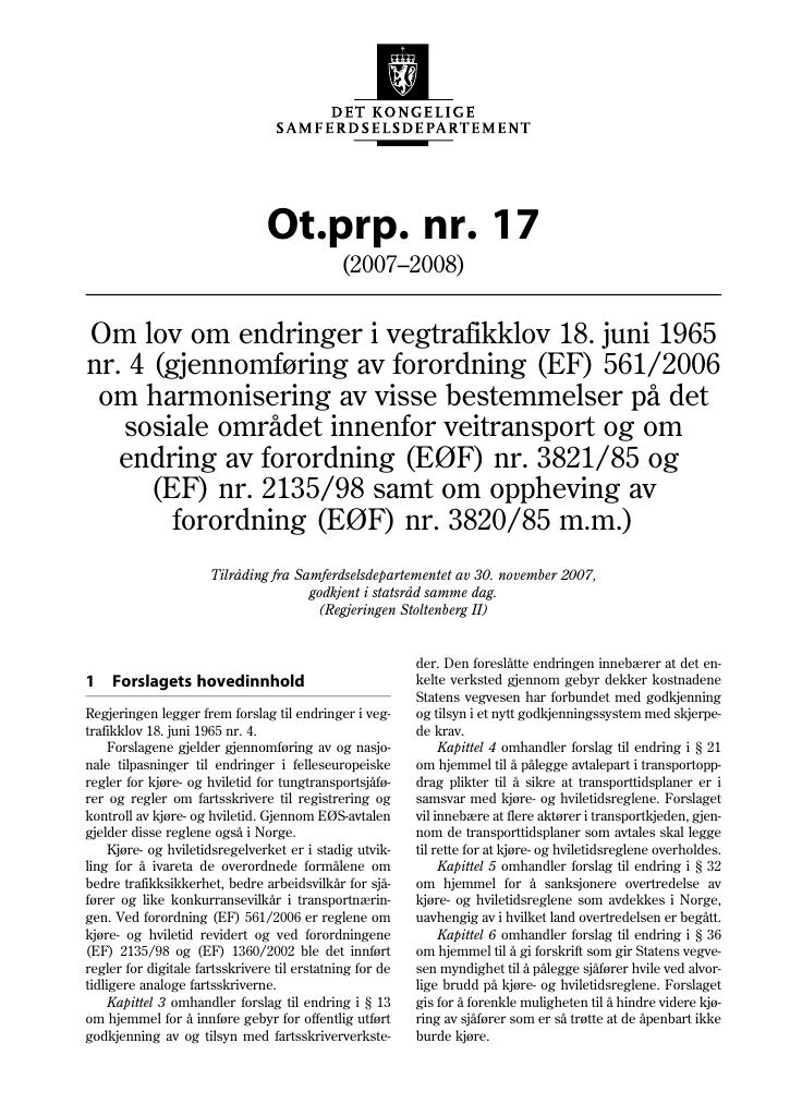 Forsiden av dokumentet Ot.prp. nr. 17 (2007-2008)
