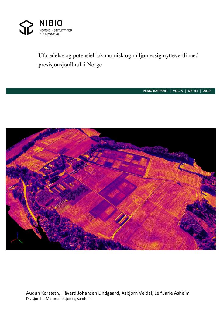 Forsiden av dokumentet Utbredelse og potensiell økonomisk og miljømessig nytteverdi med presisjonsjordbruk i Norge