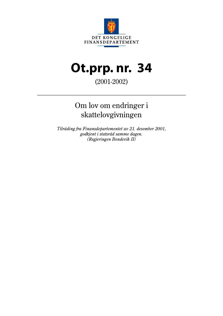 Forsiden av dokumentet Ot.prp. nr. 34 (2001-2002)