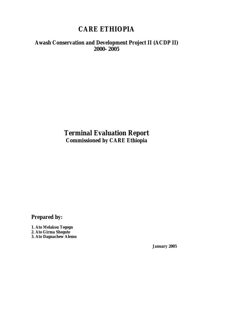 Forsiden av dokumentet Terminal Evaluation of Awash Conservation and Development Project II (ACDP II) 2000-2005