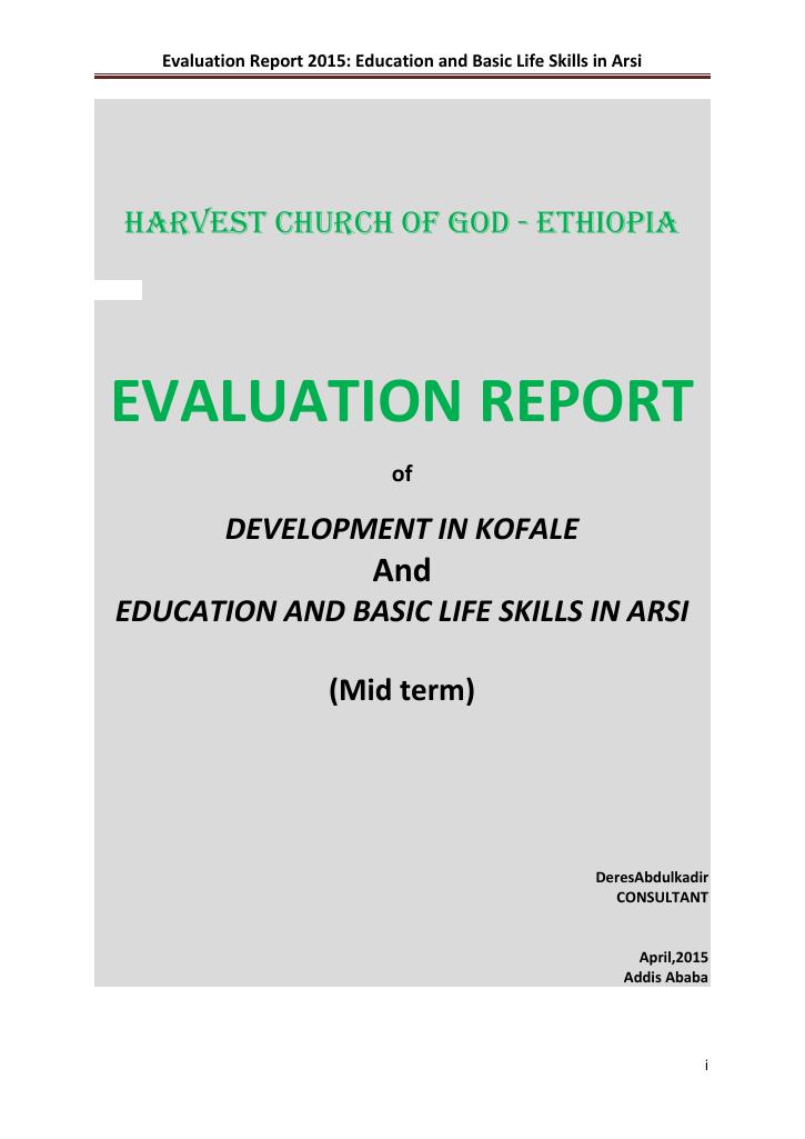 Forsiden av dokumentet Evaluation report of Development in Kofale and Education and basic life skills in Arsi