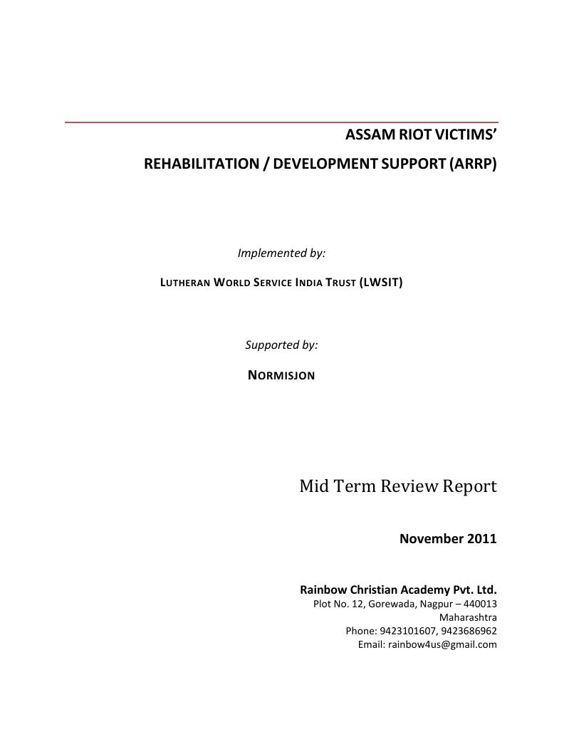 Forsiden av dokumentet Assam Riot Victims’ Rehabilitation / Development Support (ARRP)