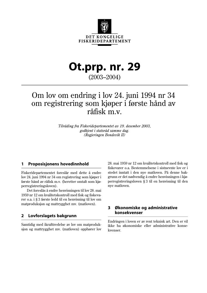 Forsiden av dokumentet Ot.prp. nr. 29 (2003-2004)