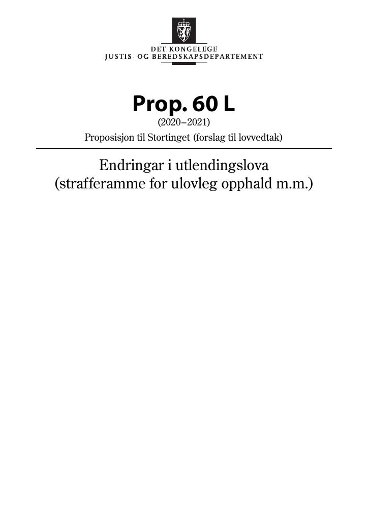 Forsiden av dokumentet Prop. 60 L (2020–2021)