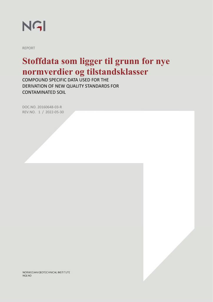 Forsiden av dokumentet Stoffdata som ligger til grunn for nye normverdier og tilstandsklasser : M-2706