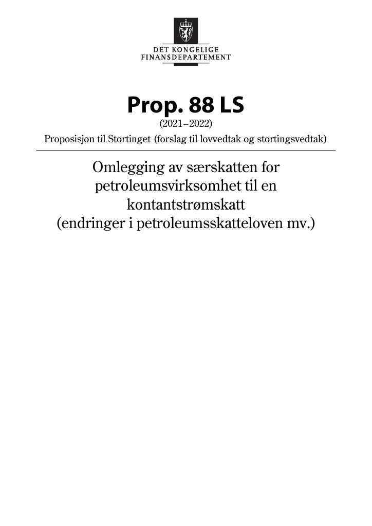 Forsiden av dokumentet Prop. 88 LS (2021–2022)