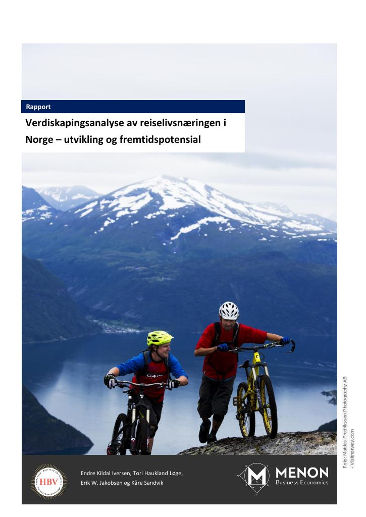 Forsiden av dokumentet Verdiskapingsanalyse av reiselivsnæringen i Norge – utvikling og fremtidspotensial